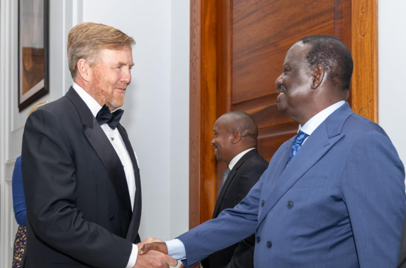 King Willem-Alexander of Netherlands with Raila Odinga at State House.